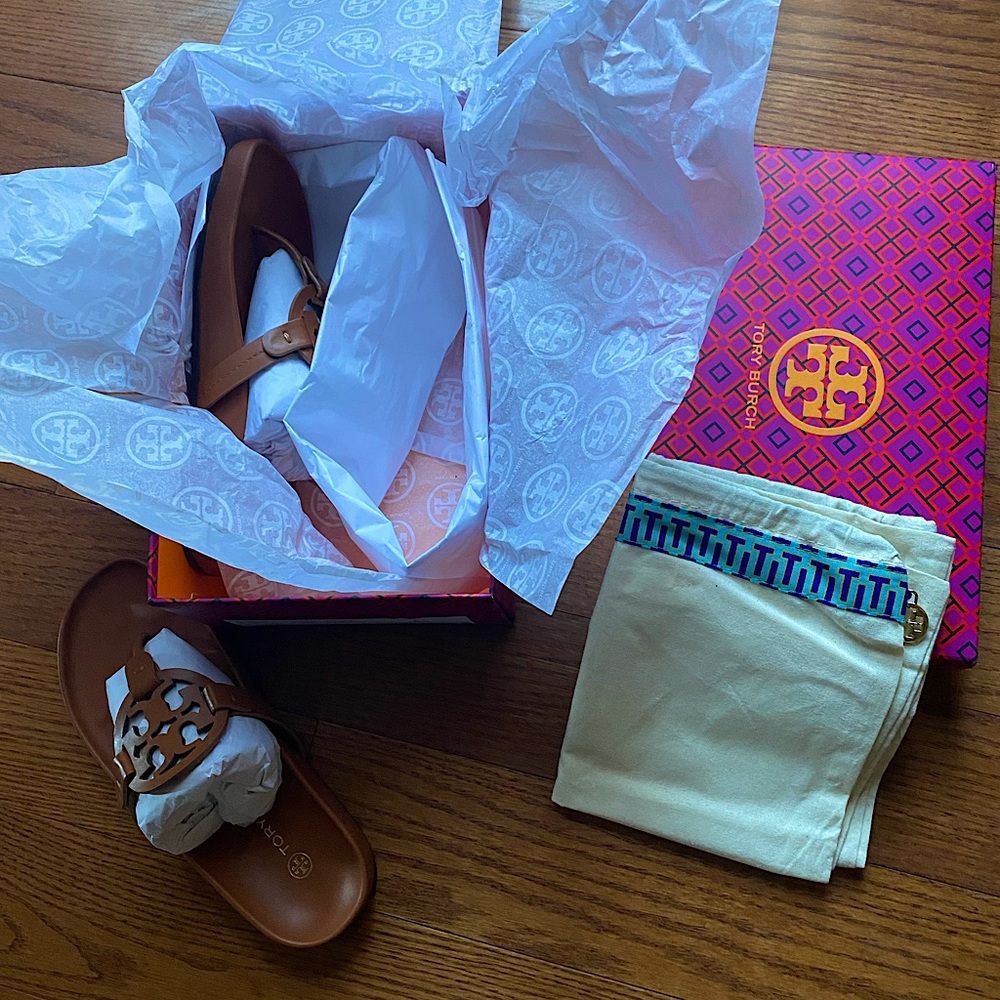 New in box Tory Burch Miller cloud sandals brown
